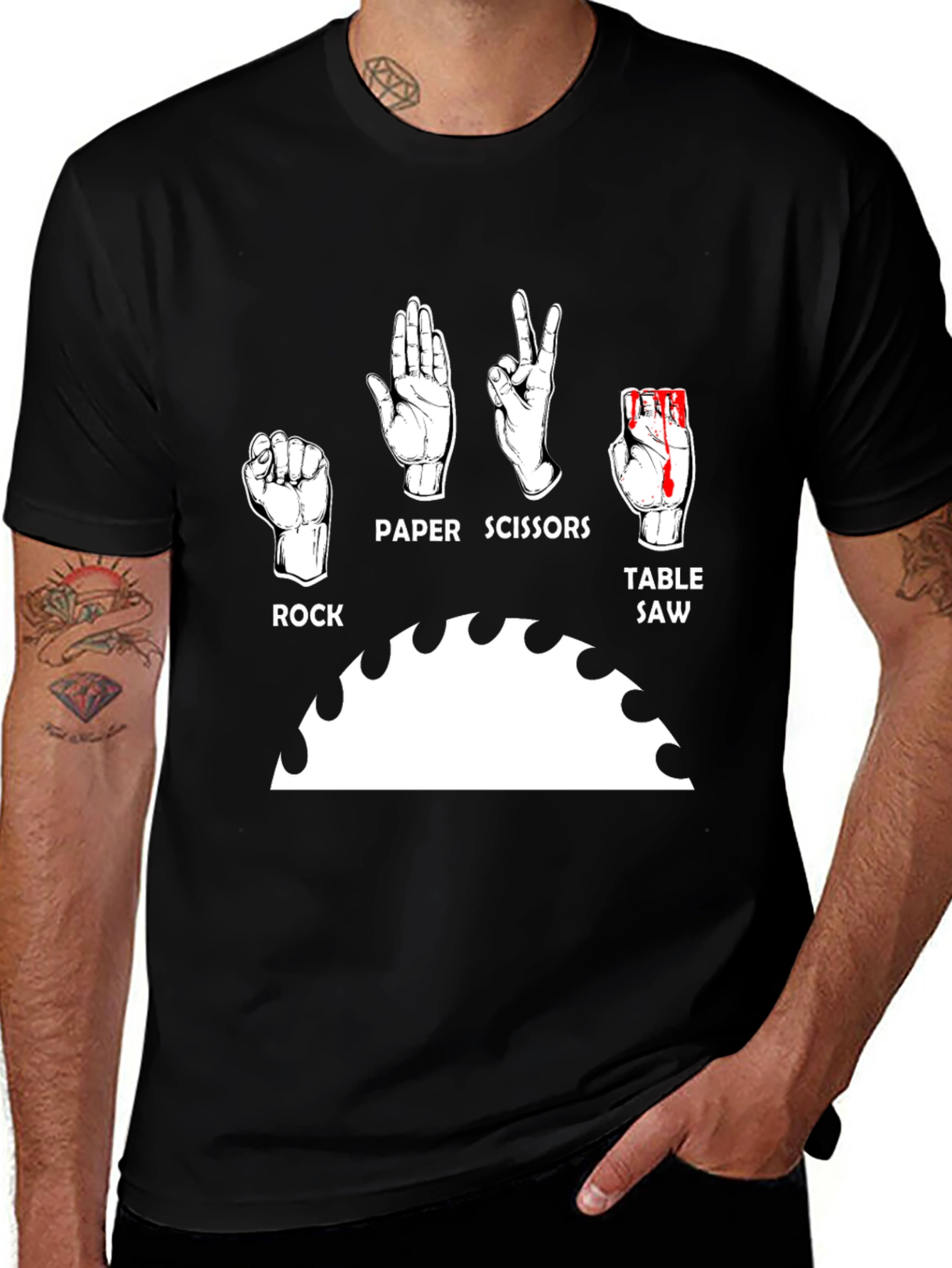 Rock Paper Scissors Table Saw Funny Graphic Tee
