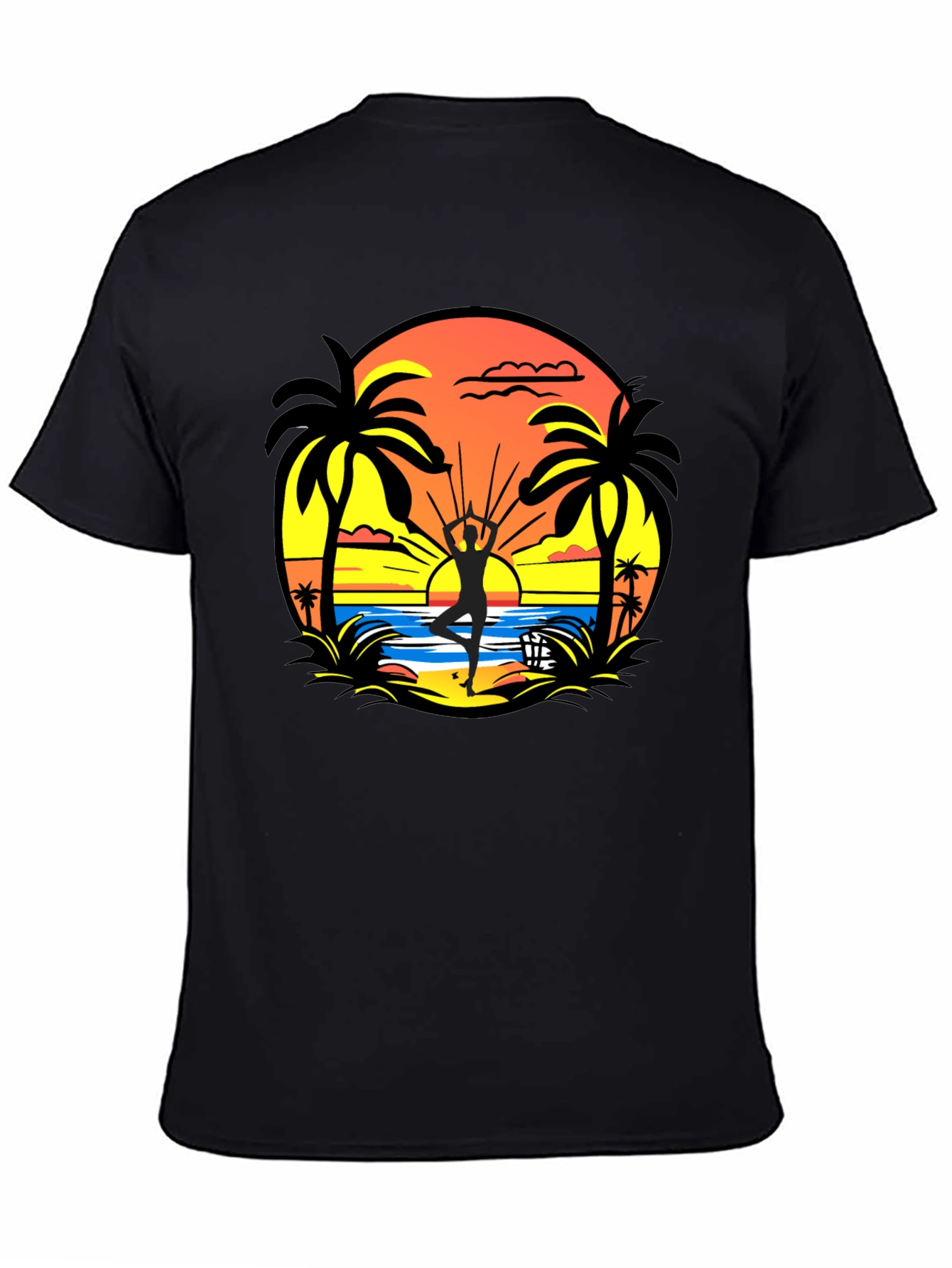 Sunset Beach Yoga Black T-Shirt