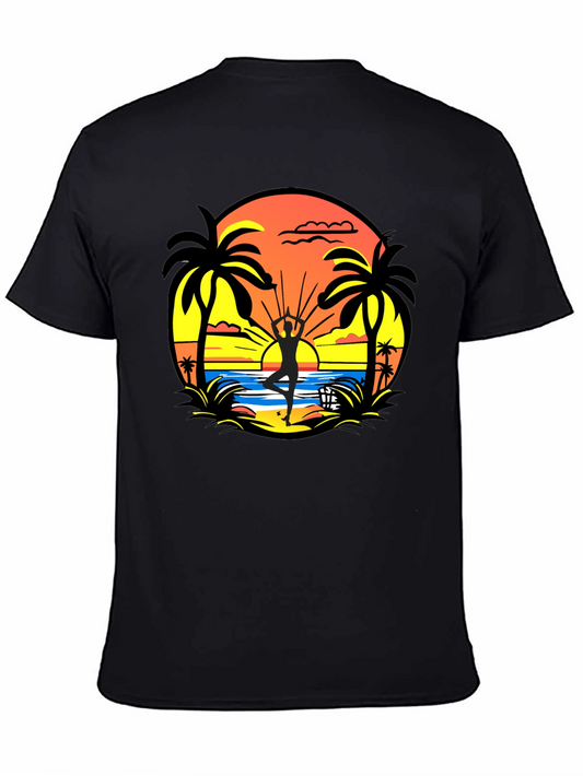 Sunset Beach Yoga Black T-Shirt