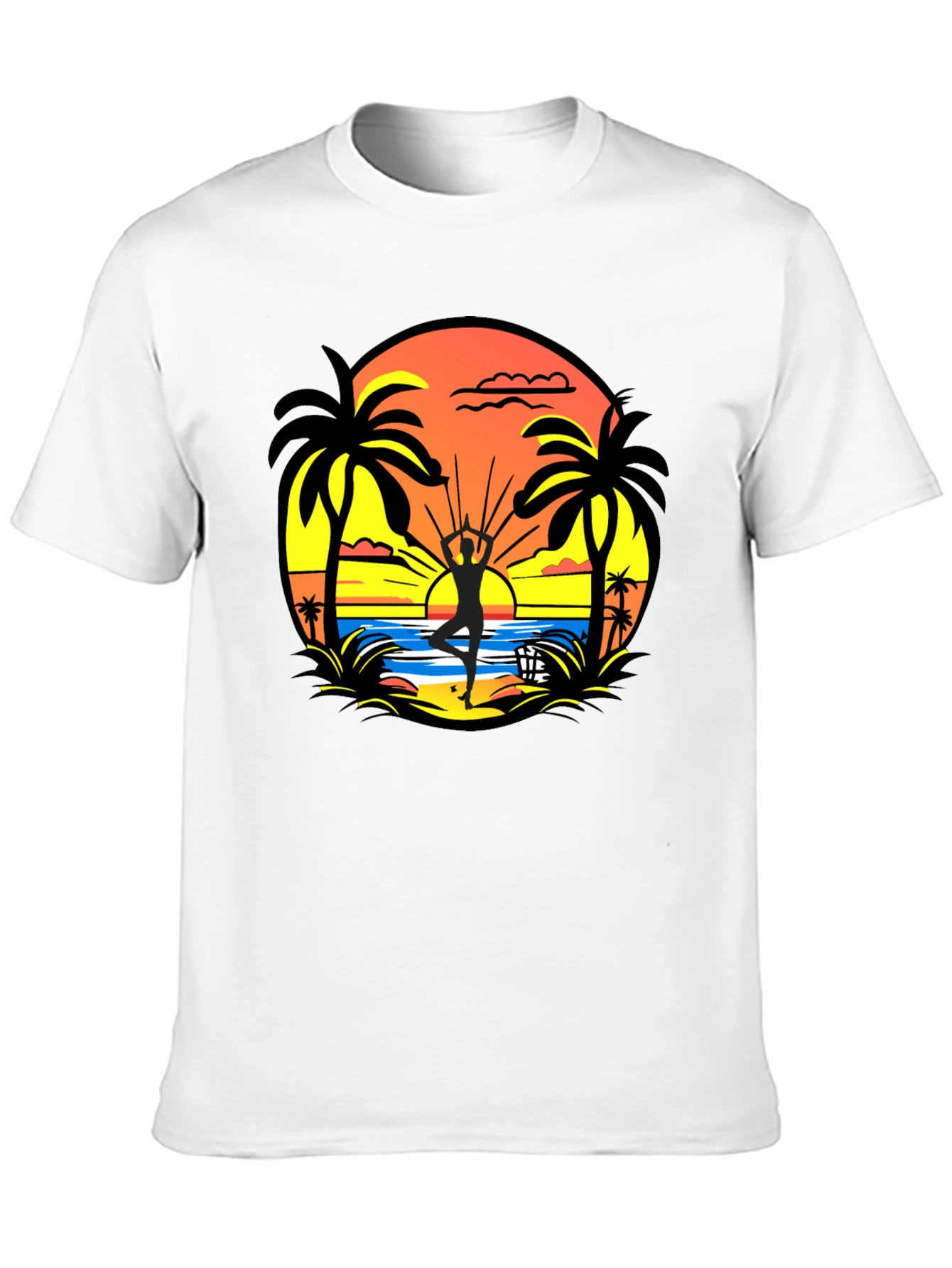 Sunset Beach Yoga Black T-Shirt