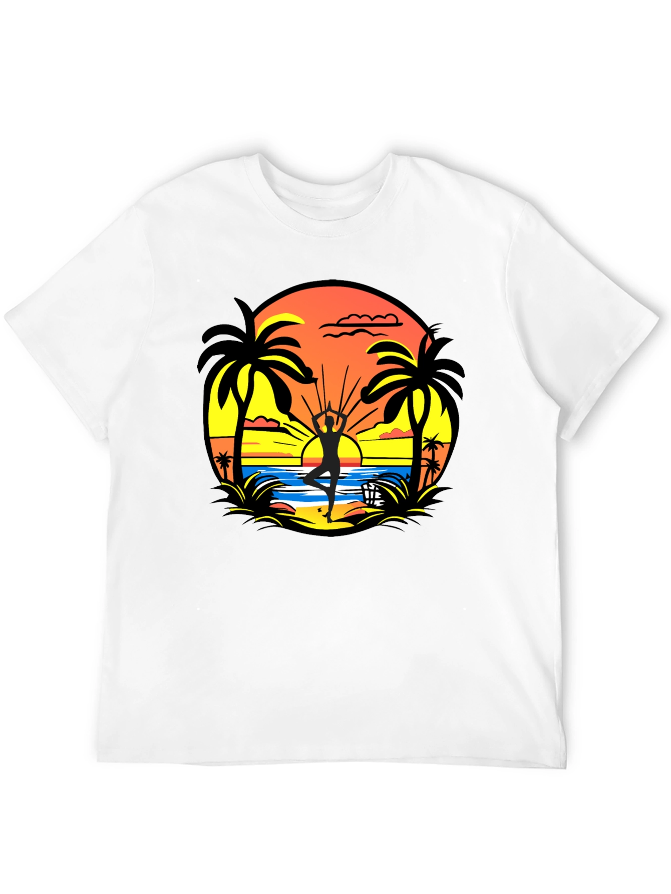 Sunset Beach Yoga Black T-Shirt
