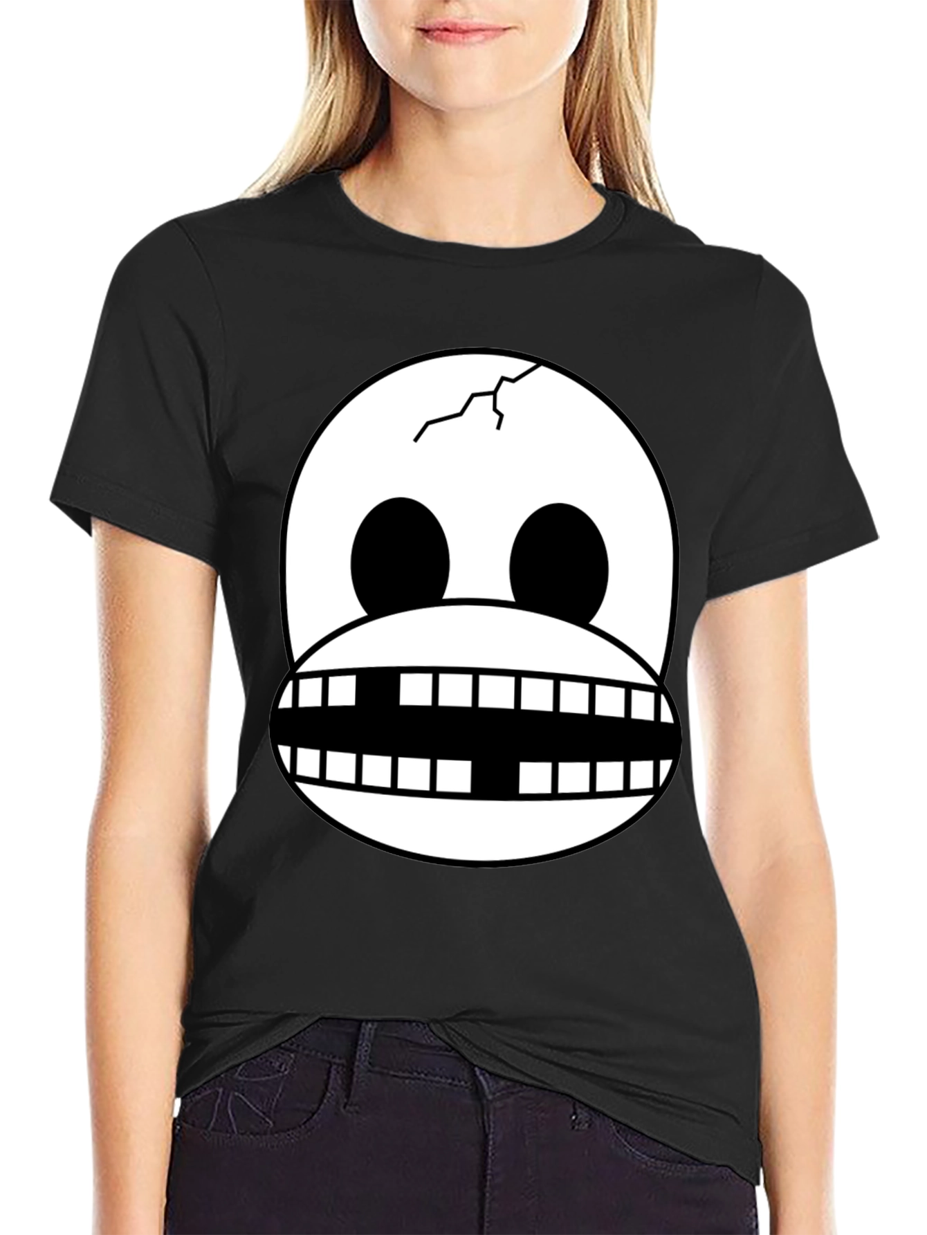 Skull Face Graphic Print Black T-Shirt