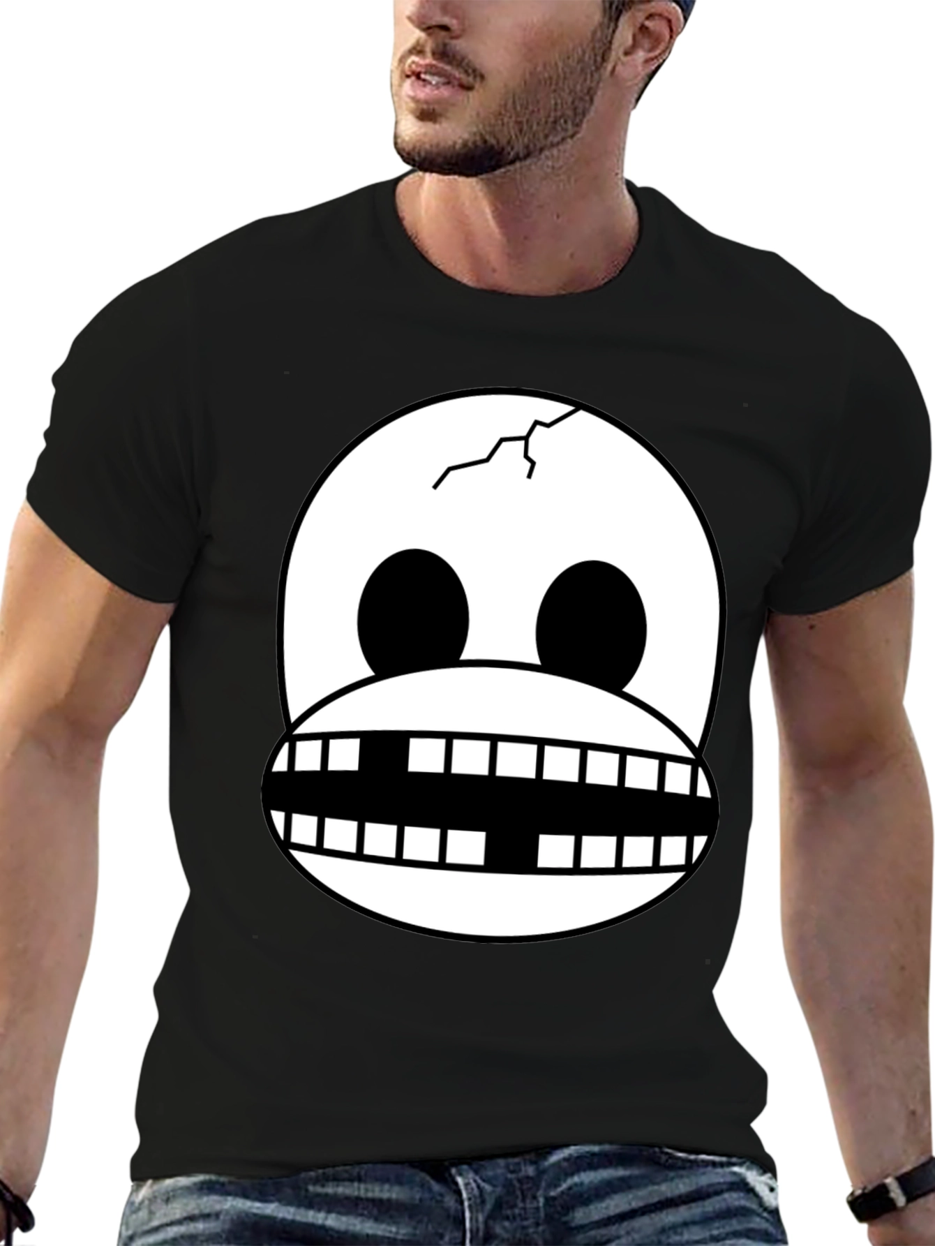 Skull Face Graphic Print Black T-Shirt