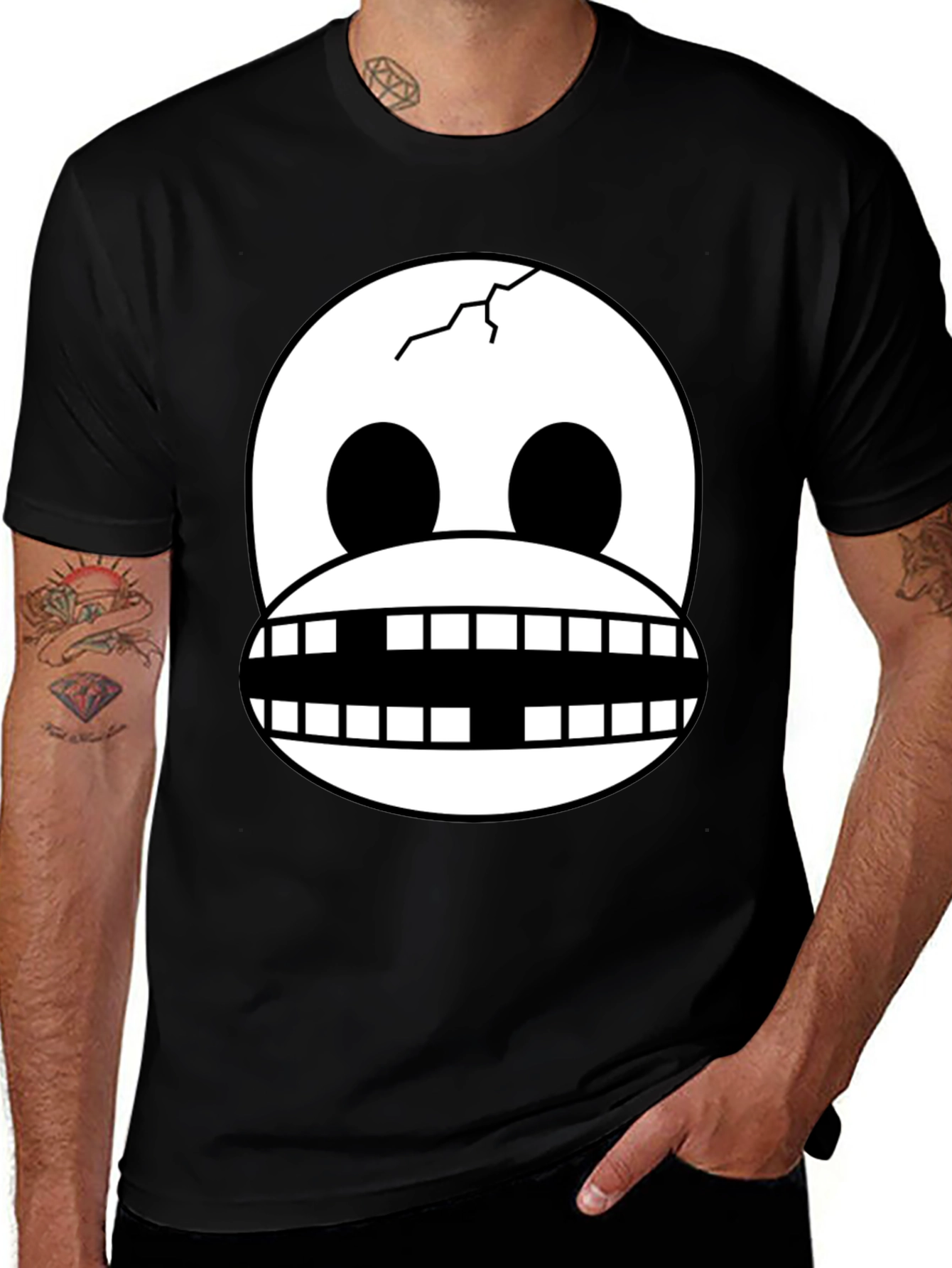 Skull Face Graphic Print Black T-Shirt
